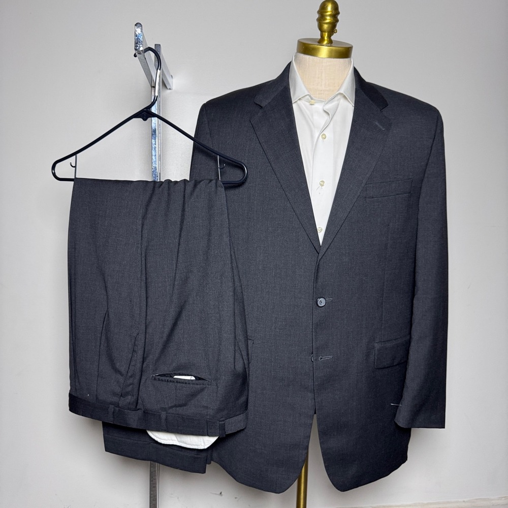 Chaps Ralph Lauren Suit Mens 44L W36 Charcoal Grey Wool Cashmere 2-Button Vtg